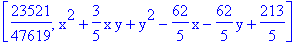 [23521/47619, x^2+3/5*x*y+y^2-62/5*x-62/5*y+213/5]